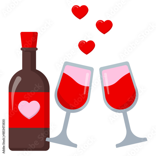 Valentine's Day Wine Toast with Hearts