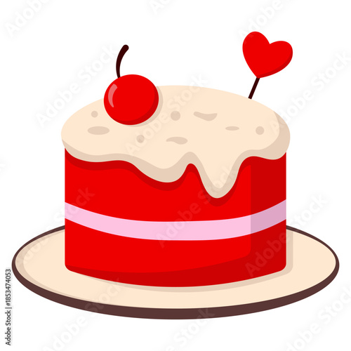 Red Velvet Cake with Cherry and Heart Topping