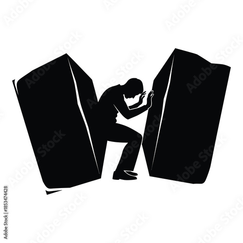 Man struggling under heavy burden with crushed emotions