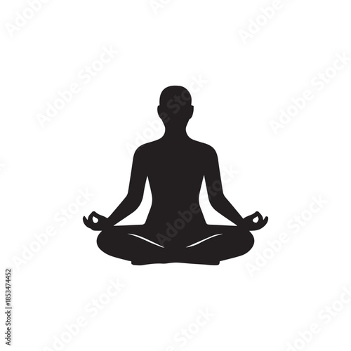 Single icon of a meditating person radiating calmness and energy on white background
