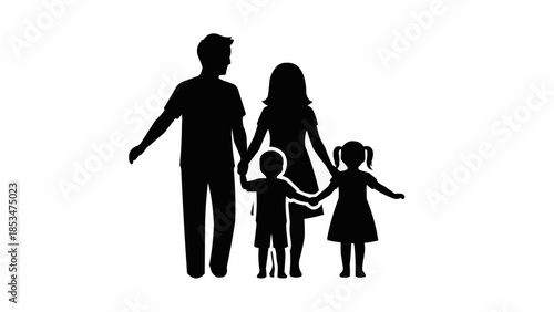 Silhouette of a happy family with two children.