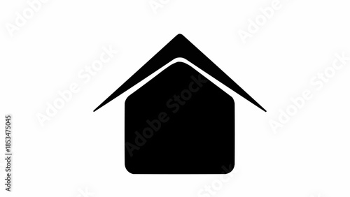 Simple Black House Icon with Pointed Roof.