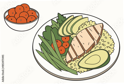 Modern Healthy Meal Illustration  Flat Vector  Whi (2) Vector Illustration