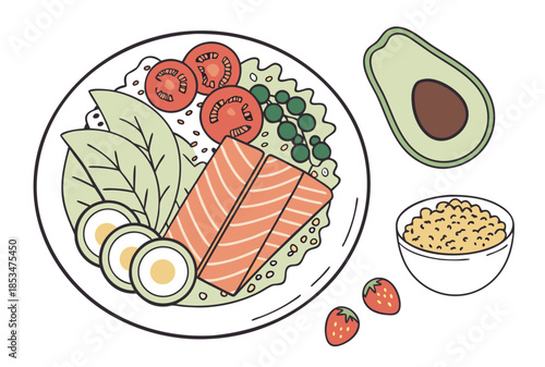 Modern Healthy Meal Illustration  Flat Vector  Whi (1) Vector Illustration
