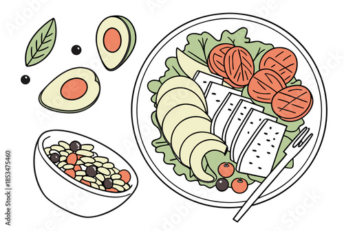 Modern Healthy Meal Illustration  Flat Vector  Whi Vector Illustration