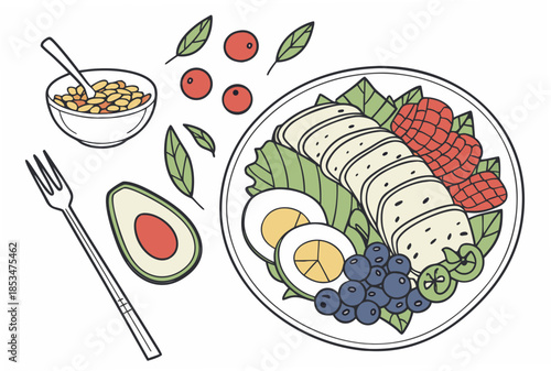 Modern Healthy Meal Illustration  Flat Vector  Whi (3) Vector Illustration