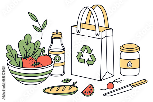Eco Kitchen Food Preparation Illustration  Flat Ve (2) Vector Illustration