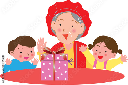 還暦を祝う祖母と子供たち
