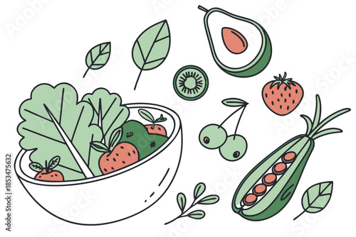 Green Nutrition Food Concept  Minimal Vector  Isol (1) Vector Illustration