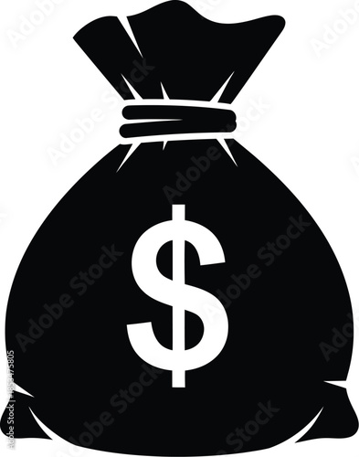 A black money bag with a white dollar sign