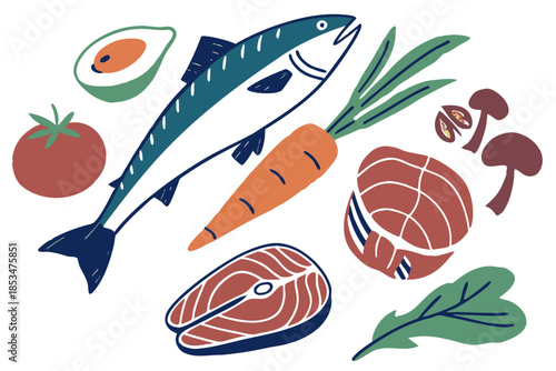 Frozen Raw Food Selection  Flat Vector  White Back (1) Vector Illustration