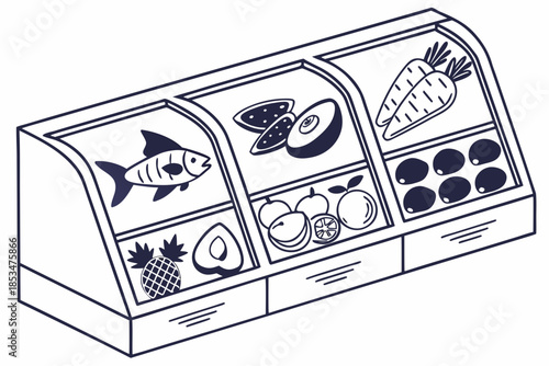 Frozen Raw Food Selection  Flat Vector  White Back Vector Illustration