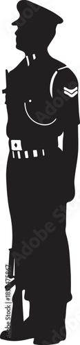 Indian Army Soldier Silhouette with Rifle

Brave Indian Jawan Standing Guard Silhouette

Indian Military Personnel Vector Illustration

Silhouette of Soldier for Indian Republic Day