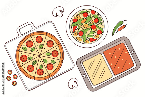 Frozen Food Flat Lay Concept  Clean Vector  White  (1) Vector Illustration