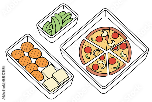 Frozen Food Flat Lay Concept  Clean Vector  White  (2) Vector Illustration