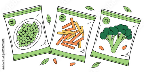 Packaged Frozen Vegetables Concept  Flat Vector  W (1) Vector Illustration