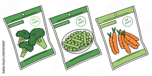 Packaged Frozen Vegetables Concept  Flat Vector  W Vector Illustration