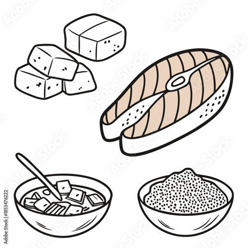 Protein Food Ingredients Set  Minimal Vector  Whit (1) Vector Illustration