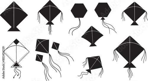 Collection of Diverse Indian Kite Silhouette Shapes

Traditional Fighter Kites Silhouette for Makar Sankranti

Patang Silhouette Set for Indian Cultural Festivals

Uttarayan Kite Festival Silhouette V