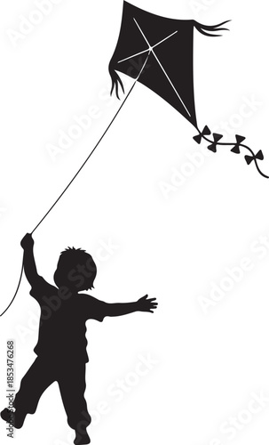 Child Flying Kite Silhouette Isolated on White Background

Joyful Boy Playing with Kite Vector Illustration

Kite Flying Outdoor Activity Kids Silhouette Art

Happy Childhood Summer Fun Silhouette wit