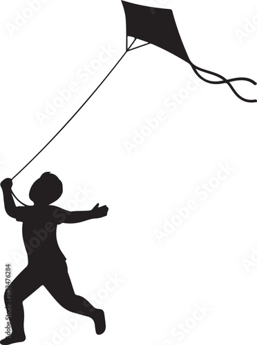Child Flying Kite Silhouette Isolated on White Background

Joyful Boy Playing with Kite Vector Illustration

Kite Flying Outdoor Activity Kids Silhouette Art

Happy Childhood Summer Fun Silhouette wit