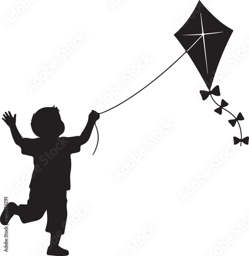 Child Flying Kite Silhouette Isolated on White Background

Joyful Boy Playing with Kite Vector Illustration

Kite Flying Outdoor Activity Kids Silhouette Art

Happy Childhood Summer Fun Silhouette wit