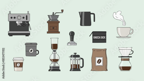 Collection of Coffee Making Equipment and Accessories.