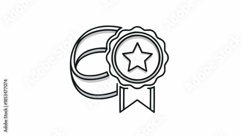 Award Ribbon and Star Icon with Ring Symbol.