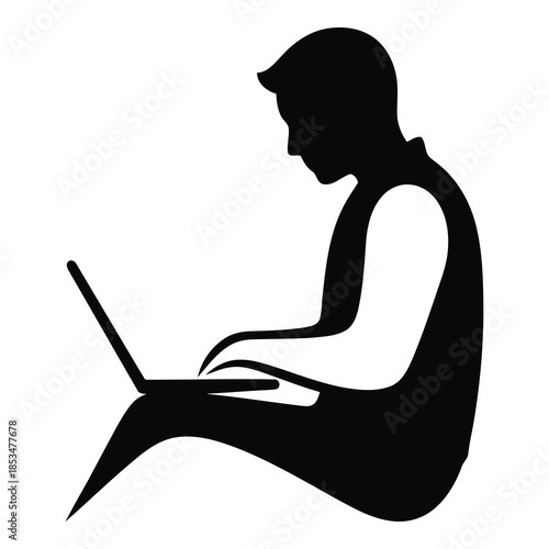 Man sitting with laptop in casual relaxed position