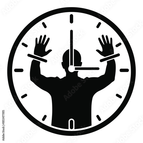 Man trapped in clock struggling with time management
