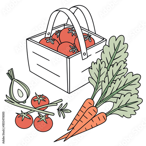 Fresh Farm Produce Still Life  Minimal Vector  Whi (3) Vector Illustration