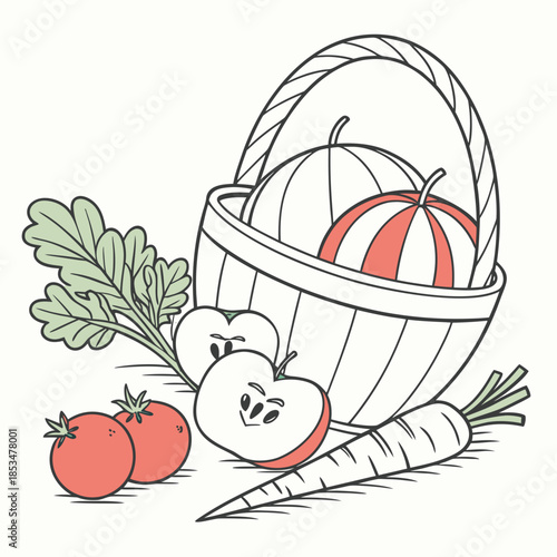 Fresh Farm Produce Still Life  Minimal Vector  Whi Vector Illustration