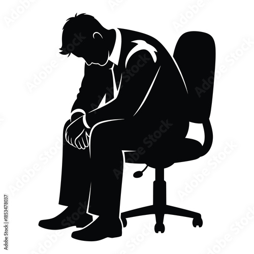 Businessman sitting in office chair looking stressed