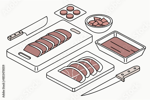 Raw Meat Food Prep Layout  Vector Illustration  Wh Vector Illustration