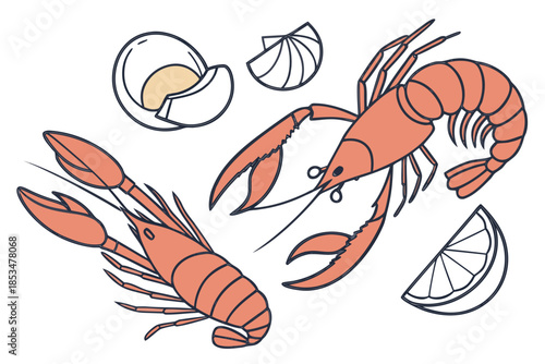 Seafood Flat Lay Composition  Minimal Vector  Isol (3) Vector Illustration