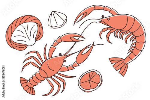 Seafood Flat Lay Composition  Minimal Vector  Isol (2) Vector Illustration