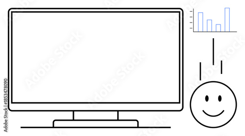 Data visualization. A computer monitor paired with a happy face and a bar graph data analysis and positive outcomes. Data visualization aids decision-making and communication. Perfect for analytics