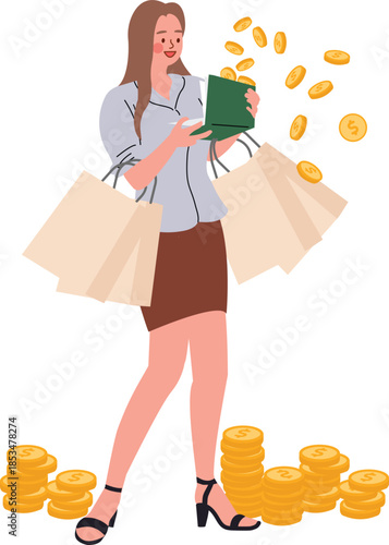 Smiling Young Woman with Flying money