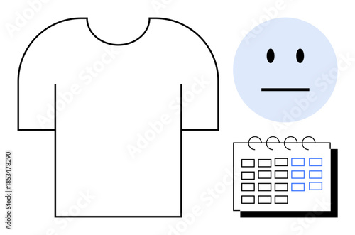 Personal organization, emotional states, fashion concepts, everyday routine, scheduling, productivity visualization. A neutral face, plain t-shirt and a calendar icon . Personal organization