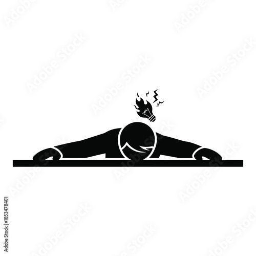 Person lying on desk with creative idea lightbulb