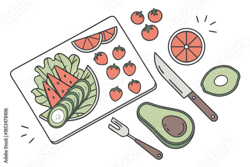 Raw Food Preparation Concept With Top View Angle   (2) Vector Illustration