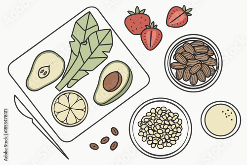 Raw Food Preparation Concept With Top View Angle   (3) Vector Illustration