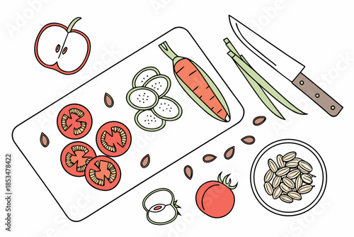 Raw Food Preparation Concept With Top View Angle   Vector Illustration
