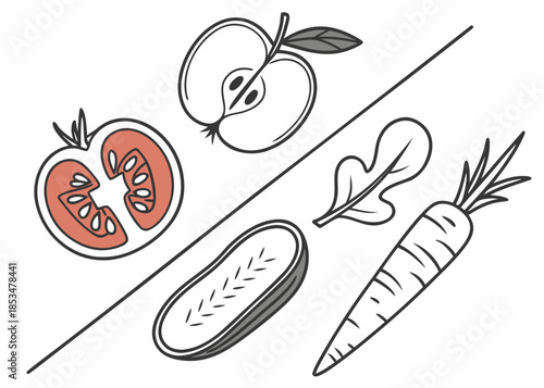 Simple Raw Food Items Arranged Symmetrically  Mini (2) Vector Illustration