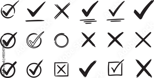 Check Marks and Crosses Icons Set on White Background