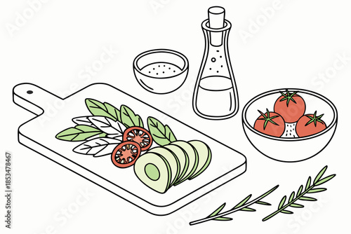 Food Preparation Concept With Uncluttered Composit Vector Illustration