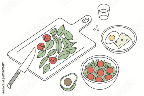 Food Preparation Concept With Uncluttered Composit (3) Vector Illustration