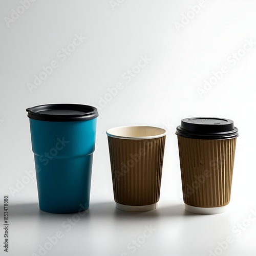 Wallpaper Mural Three disposable coffee cups with lids on a plain surface Torontodigital.ca