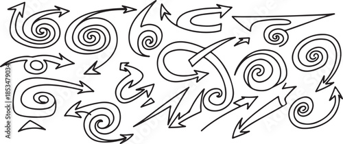 Black Arrows and Swirls Isolated on White Background