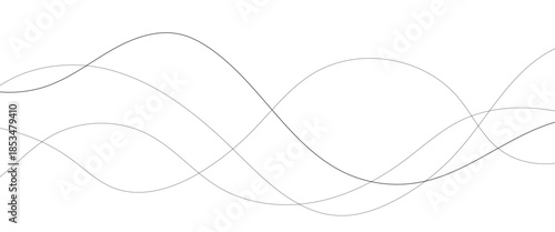 Minimalist design with thin wavy flowing black lines. Dynamic and elegant squiggle abstract pattern. isolated on a white background